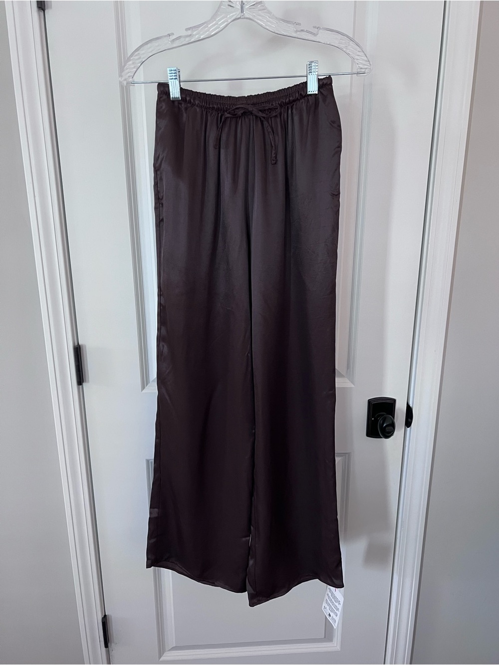 NWT ASOS Satin Wide Leg Pull On Pants Chocolate Brown Size XS - Picture 3 of 10
